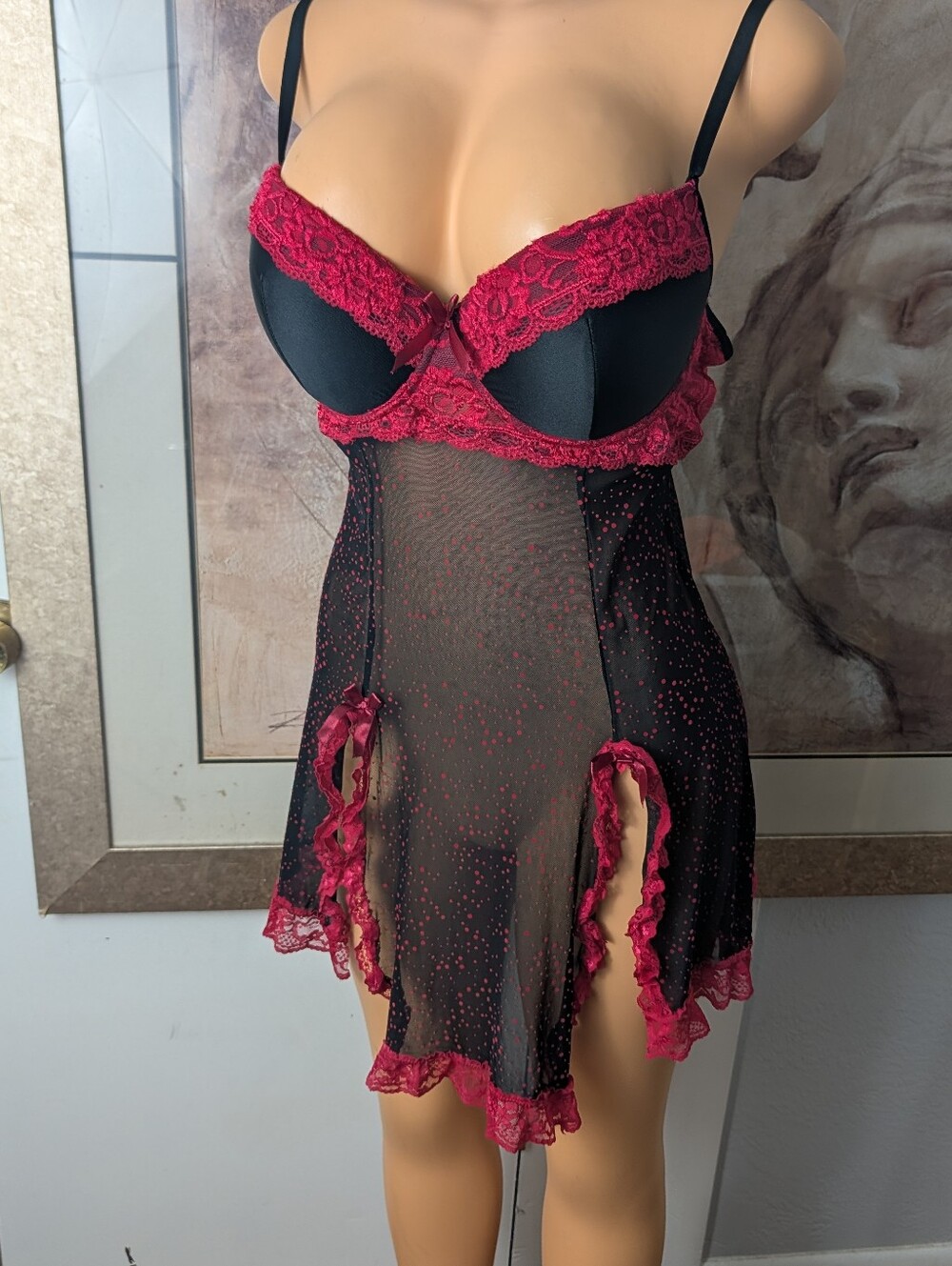 Hot Kiss Intimates Black Red Lace Babydoll Chemise Lingerie Underwire Size 1x